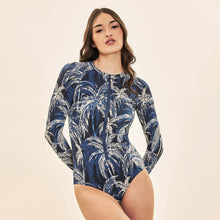 Indlæs billede i galleriet, Image 04: Uv Line Une Pièce Swimsuit Macae Coconut Palms Navy Blue Upf50+
