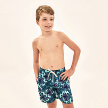 Indlæs billede i galleriet, Image 04: Uv Line Maillot De Bain Garçon Shorts Aqua Hibiscus Kids Upf50+
