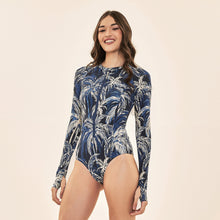 Indlæs billede i galleriet, Image 02: Uv Line Une Pièce Swimsuit Macae Coconut Palms Navy Blue Upf50+

