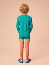 Indlæs billede i galleriet, Model Back: Uv Line T-Shirt Longsleeve Uvpro Kids Green Sea Upf50+
