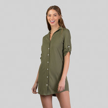 Indlæs billede i galleriet, Image 02: Uv Line Vêtement De Plage Shirtdress Copenhagen Verde Militar Upf50+
